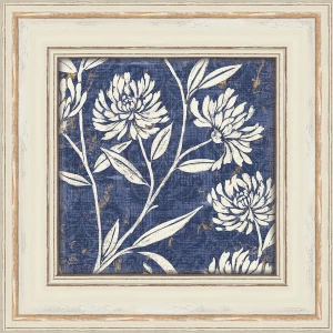 Blue Floral Giclee Print with a Cream Colored Wood Frame